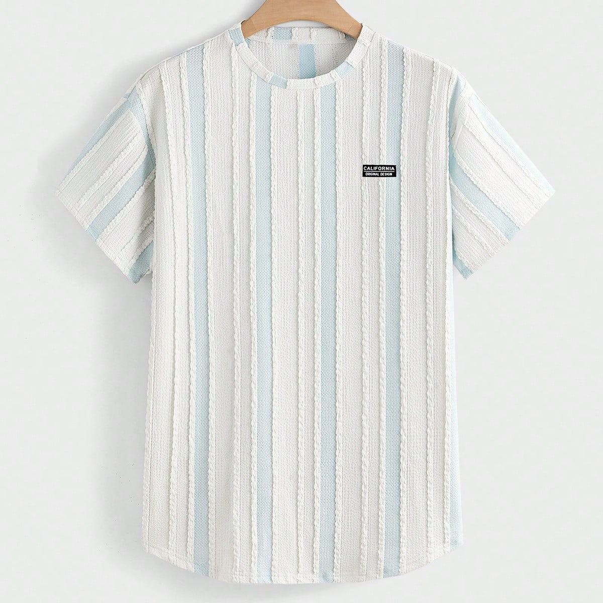 Camiseta de manga corta casual de cuello redondo con parches para hombres de talla grande, camiseta a rayas para hombre, ropa de resort para hombre, r