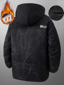 Manfinity Homme Letter Print Hooded Zip-Up Long Sleeve Thick Padded Padded Coat, Fall/Winter - Multicolor - View 4
