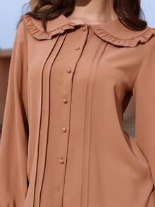 Graceveil 甜美可爱长袖上衣和裙子套装，女士阿拉伯风格服装 - 棕色 - 查看 6