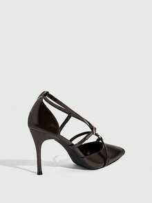 CUCCOO SZL Zapatos de tacón alto de stiletto con cordones cruzados y encaje sexy para mujer, para primavera/verano - Café integral - Ver 3