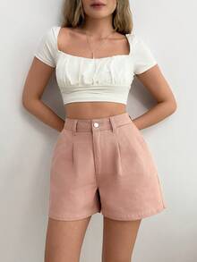 SHEIN Women's Casual Minimalist Slant Pocket Denim Shorts, Summer - Pink - View 3