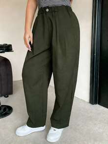 Dazy Plus Plus Size Women Elastic Waist Casual Harem Cropped Pants - Army Green - View 4