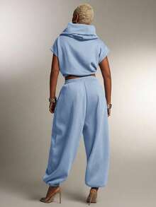 Denimoi Drop Crotch Baggy Sweatpants Fashionable Streetwear Cozy Bottoms Everyday Loungewear - Baby Blue - View 4