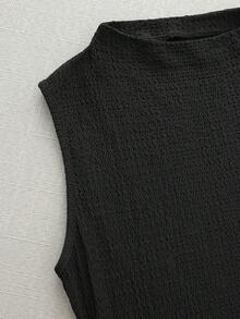 Olithes 时尚新款春夏约会之夜性感优雅修身高领金属扣褶皱无袖女式连衣裙 - 黑色 - 查看 5