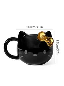 HELLO KITTY AND FRIENDS | SHEIN 1 个 16.23 盎司/480 毫升卡通图案陶瓷马克杯，耐冷耐热，可微波炉加热和洗碗机清洗，适用于盛装水、牛奶、果汁、咖啡、猫咪图案饮品。 - 黑色 - 查看 9