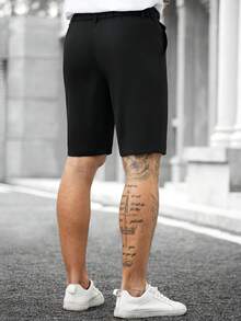 Manfinity CasualCool Men's Solid Color Pocket Casual Knee-Length Shorts Black Dress Shorts Men Black Designer Shorts Man Black Shorts Men - Black - View 2