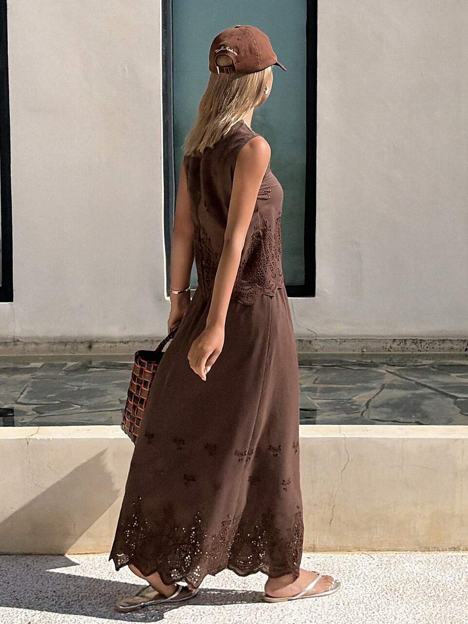 Women's Round Neck Sleeveless Lace Patchwork Vest And Long Skirt Set, Vacation & Casual Style Summer Lounge Sets For Women Short Sets For Women