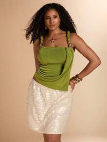 SHEIN BAE Plus Size Green Twist Knot Spaghetti Strap Tank Top - Green - View 7
