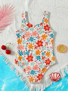 SHEIN Jeune fille Maillot de bain tankini décontracté et mignon à imprimé floral, printemps/été - Multicolore - Voir 2