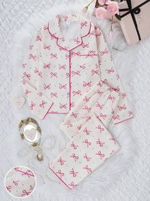 Genkimix Kids 女童蝴蝶印花长袖开衫和裤子两件套睡衣套装，休闲家居服 - 彩色 - 查看 4