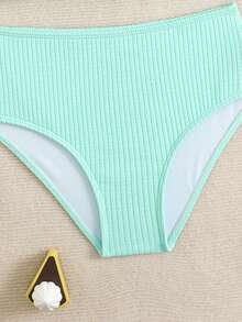 SHEIN 少女比基尼套装，两件套针织面料吊带泳衣，时尚休闲优雅泳装，适合夏季度假、海滩、泳池、假日派对等场合。夏季两件套，青少年海星比基尼，少女两件套泳衣，少女泳装，两件套泳衣，少女两件套泳装。 - 薄荷綠 - 查看 6