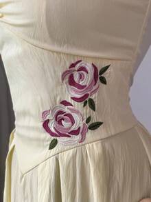 Modelyn Vestido midi con fruncido y bordado floral para mujer, de verano - Amarillo - Ver 6