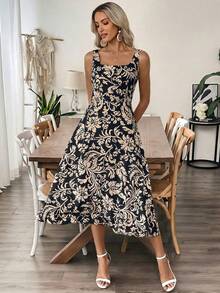 EMERY ROSE Đầm lửng không tay in hoa dành cho nữ, thích hợp cho kỳ nghỉ hè. - Màu Khaki - Xem 3
