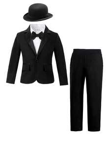 Jungen Formeller schwarzer Anzug mit langer Hose, Herrenoutfit-Set für feierliche Anlässe wie Hochzeit, Klavierrezital, Geburtstagsparty - Schwarz - Übersicht 4