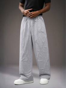 STYNVO Men's Casual Solid Color Slant Pocket Drawstring Waist Sweatpants Baggy Grey Sweatpants Men - Grey - View 5