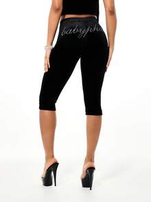 BABYPHAT SDBP564 - VELOUR CAPRI LEGGINGS WITH RHINESTONES - Black - View 1