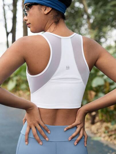 In My Nature Women's Summer Mesh Patchwork Breathable Cropped Sports Bra