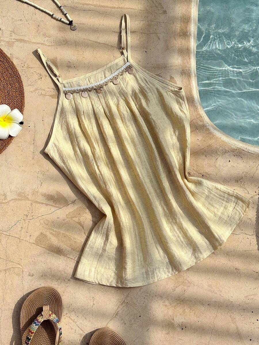 SHEIN Franclia Women's Solid Color Minimalist Casual Camisole Beach Tops For Women - Apricot - View 1