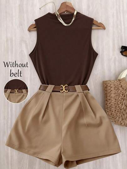 SHEIN Franclia 街头时尚撞色领紧身喇叭裤女装两件套