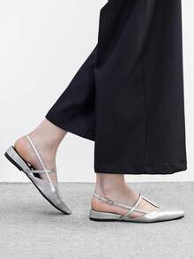 CUCCOO BIZCHIC Zapatos de mujer con hebilla, correa, punta cuadrada y sin talón, con aumento de altura - Plateado - Ver 3