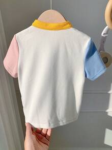 SHEIN 男婴休闲可爱百搭彩色翻领短袖上衣，适合生日派对、晚宴、演出、婚礼、满月、洗礼、一周岁生日庆祝、迎婴派对等场合。 - 彩色 - 查看 3