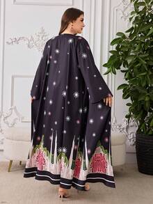 Al Najma Abaya elegante con estampado floral para mujer de talla grande - Multicolor - Ver 2