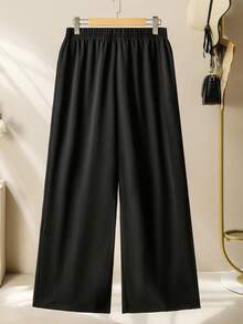 Seusyu Plus Size Elegant Batwing Sleeve Side Tie Top And Pants 2 Pieces Set, Summer - Black - View 5