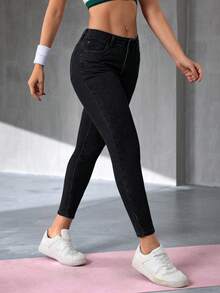 Flexra Plus Size Casual Washed Low Waist Slim Fit Jeans - Black - View 4