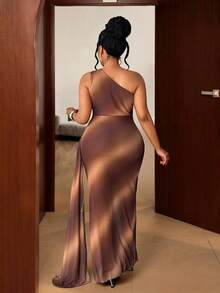 Maweii Plus Size Women's Vacation Digital Print Sexy One-Shoulder Cinched Waist Maxi Bodycon Dress, Women's Casual Dress, Holiday Dress - Multicolor - View 2