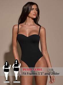 SHEIN PETITE CURVE 大码纯色极简休闲连体衣 - 黑色 - 查看 1