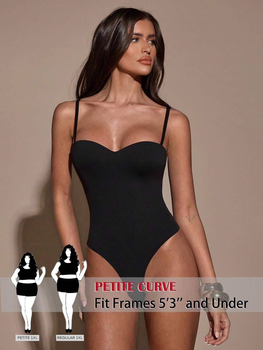 SHEIN PETITE CURVE 大码纯色极简休闲连体衣 - 黑色 - 查看 1