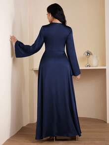 Veilorie Vestido minimalista de unicolor con decoración de diamante de imitación para uso diario de mujer - Azul Marino - Ver 2