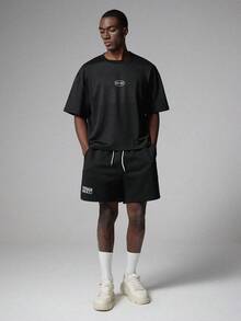 STYNVO 男士字母印花宽松圆领短袖休闲T恤 - 黑色 - 查看 3