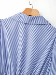 GlowEve Women's Elegant Casual Long Striped Shirt Dress With Waist Cinching, Daily Wear - Blue and White - View 5