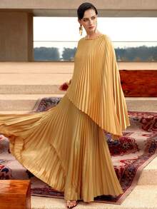 ZEYLAH Asymmetric Pleated Loose Long Dress, Spring - Butter Yellow - View 7