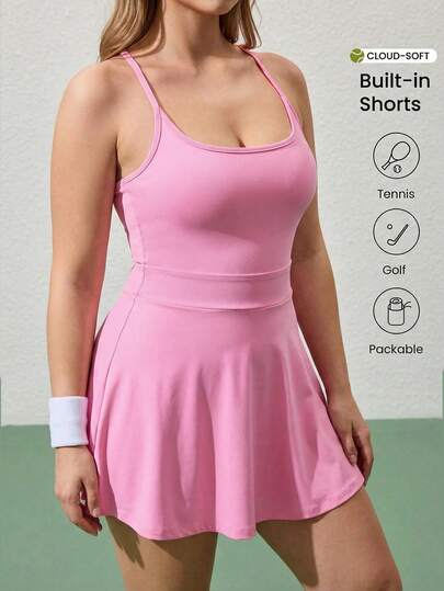 Rhythm Era Plus Size Women Solid Color Backless Camisole Dress Plus Tennis Dress Plus Athletic Dress Workout Dress Plus Sports Dress