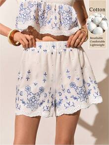 Poéselle Quần short nữ mùa hè thêu hoa, cạp chun. - Nhiều màu - Xem 5