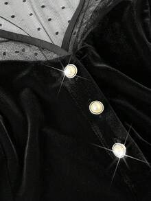 Viva Relle Plus Size Women Sexy V-Neck Front Button Sheer Long Sleeve Blouse - Black - View 8