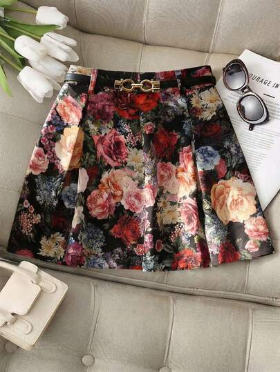 Franclia 女士印花褶皱休闲百搭假日迷你裙