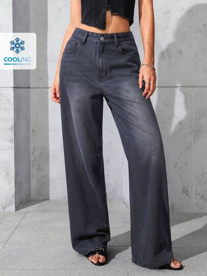 Jeanoix 休闲水洗宽松直筒牛仔裤