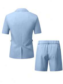 Calvornis Men's Summer Short-Sleeved Formal Suits & Suit Shorts, Suitable For Daily Business Parties Men Summer Suits Men 2 Pieces Outfits Blue Light Blue Suit Men Baby Blue Men Set Casual Suits For Men.A Great Gift For A Boyfriend Or Husband. Formal - Baby Blue - View 2
