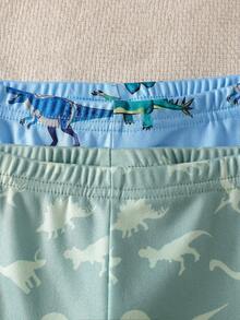 4件套/套 贴身款幼儿男童恐龙字母印花短袖睡衣套装，舒适柔软面料，休闲可爱家居服，适合恐龙爱好者小男孩 - 彩色 - 查看 5