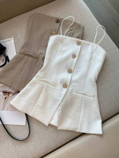 Franclia Summer White Top For Women, French Vintage Style Top, New Spring And Summer Camisole, Slim-Fitting Women's Top, Women's Casual Top, Women's Party Top, Women's Elegant Wear Top, Women's White Camisole Top Summer Camisole, Slim-Fitting Women's Top Linen Two Piece Set Cream Two Piece Set Suits For Women Two Piece