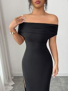 Selianne Đầm dài 3 trong 1 dành cho nữ, xẻ tà cao gợi cảm, cổ áo xếp ly, đầm trễ vai, thích hợp cho lễ hội, kỳ nghỉ biển, tiệc trà, phong cách tối giản, đầm thanh lịch, đầm đen, dạ hội tốt nghiệp, trang phục đi biển, trang phục dự đám cưới, trang phục mùa hè. - màu đen - Xem 5