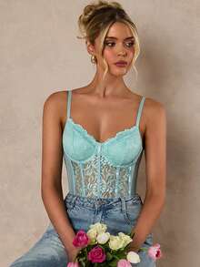 Glamine Áo liền thân ren gợi cảm thời trang dành cho nữ - Màu xanh bạc hà - Xem 4