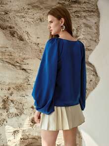 MOTF PREMIUM 女士系带灯笼袖衬衫 - 藍色 - 查看 4