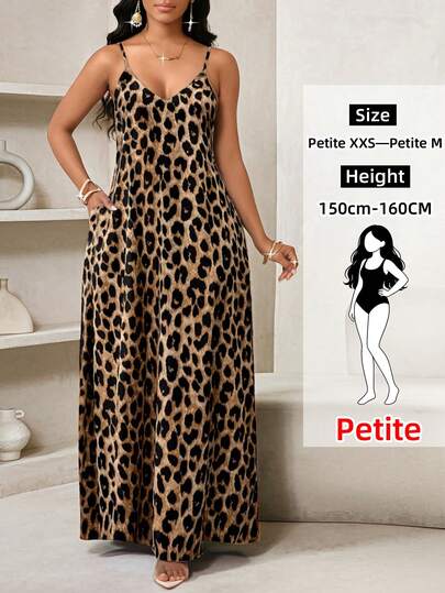 SHEIN Lady Petite 豹纹印花女士长款连衣裙 女士波西米亚风露背连衣裙 女士宽松长款连衣裙 女士连衣裙 宽松无肩带生日/活动连衣裙/节日连衣裙 度假装扮 女士波西米亚风/波西米亚风/波西米亚风女装 吊带上衣 非洲女装 女士连衣裙 夏季热带风情连衣裙 女士新品 女士连衣裙 沙滩连衣裙 复活节连衣裙/复活节女装/复活节套装 女士夏季连衣裙