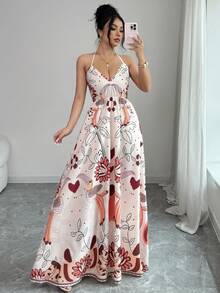 SHEIN Elenzya 女士度假长款优雅夏日连衣裙 - 亮橙色 - 查看 3