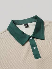 Manfinity Hypemode Conjunto de camiseta polo de hombre con cuello acanalado de textura jacquard y 3 botones - Albaricoque - Ver 5