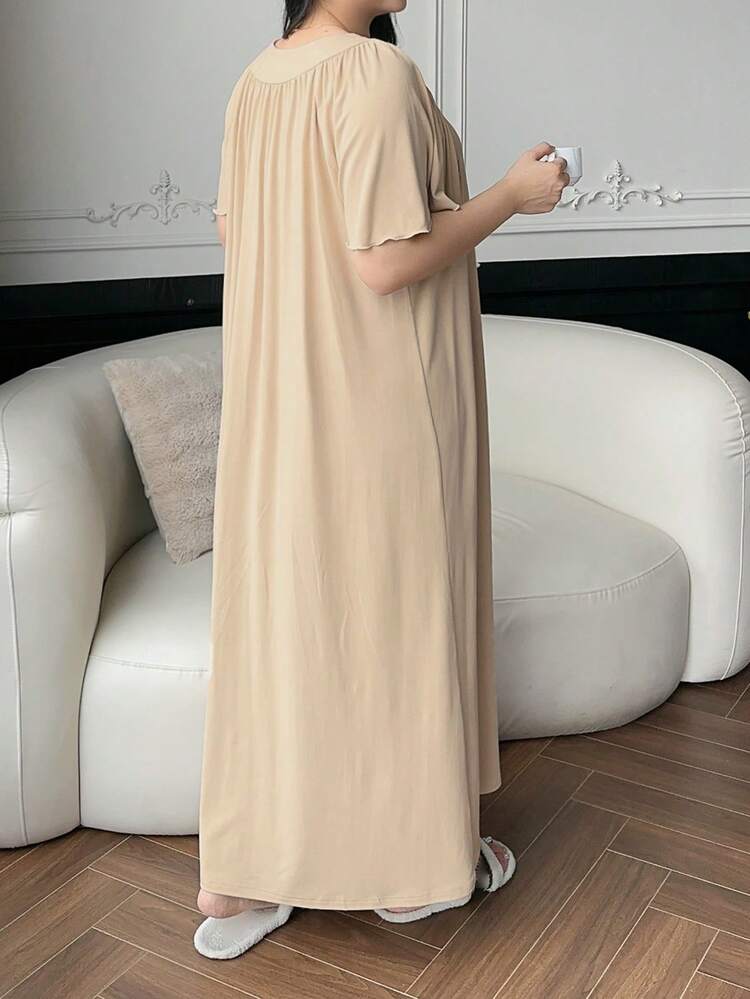 Dazy Plus Plus Size Women Butterfly Print Pleated Casual Nightgown Dress